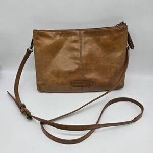 Vintage Lucky Brand Women's Leather Double Zipper Crossbody Bag Handbag Brown